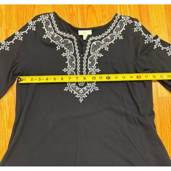 J Jill Women's Shirt SP Small Petite Long Sleeve Navy Blue Tunic Embroidered NWT - Picture 8 of 11